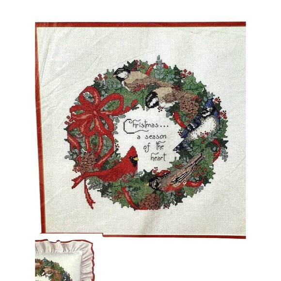Vintage Bucilla Cross Stitch Kit #83218 Unfinished Christmas Wreath READ - Picture 1 of 11